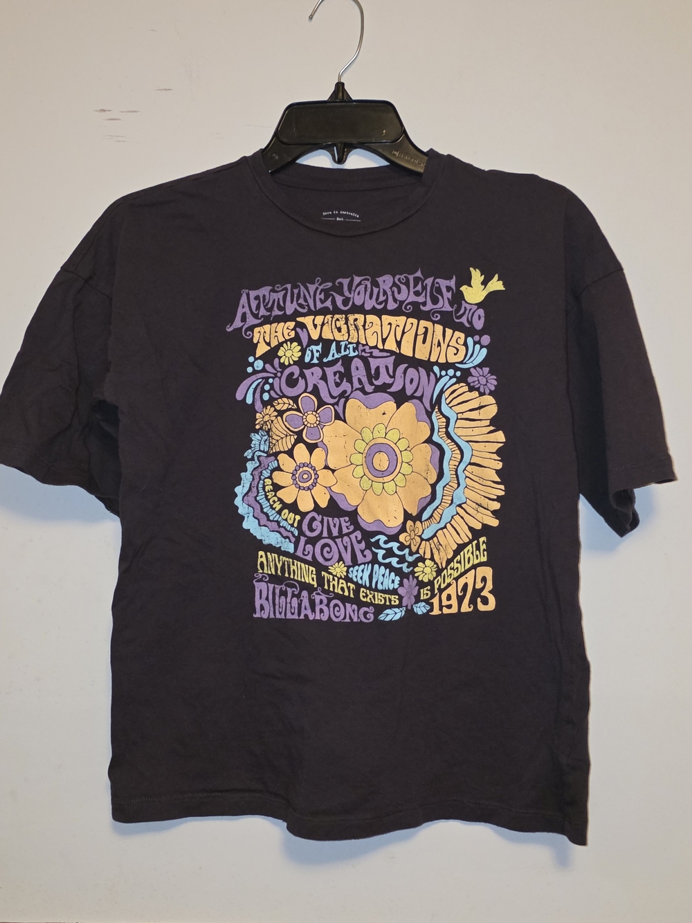 Billabong Black Short-Sleeve Tee with Yellow & Purple Floral Graphic